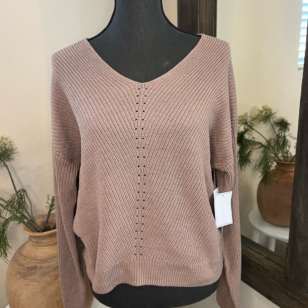 1. STATE Women's V-Neck Sweater in soft Brown